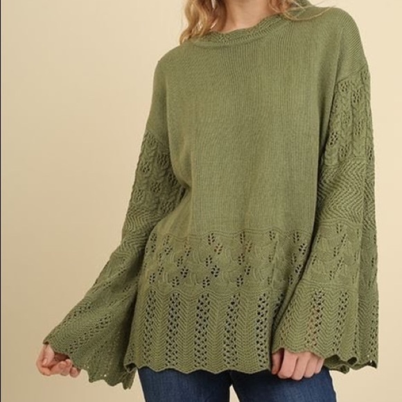 Umgee Sweaters - Umgee Olive crochet bell sleeve sweater (S)